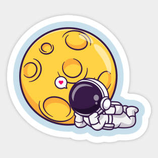 Cute Astronaut Laying Down With Moon Cartoon Sticker